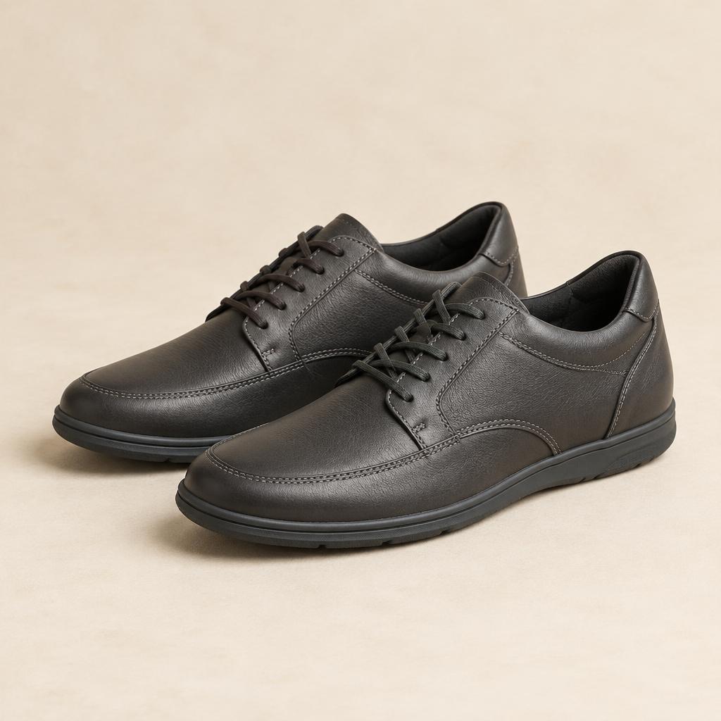 A pair of charcoal leather casual lace-up shoes