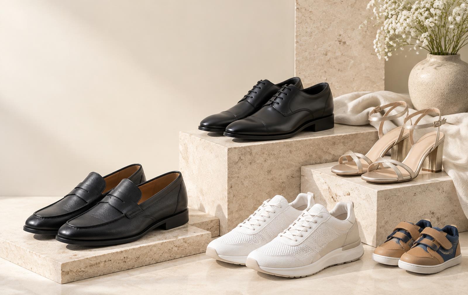 A considered collection of formal shoes, sandals, sneakers and children's shoes